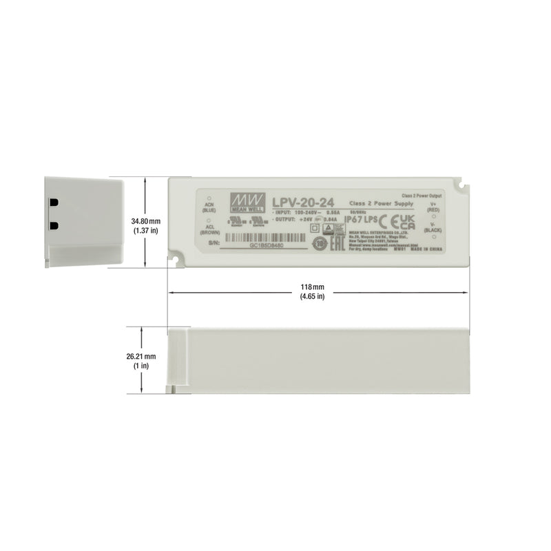 Mean Well LPV-20-24 Non-Dimmable LED Driver, 24V 0.83A 20W