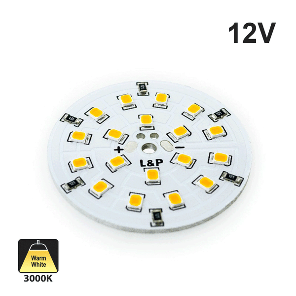 12V 18 SMD 3528 LED Flat Round PCB 2W Dimmable 2700-3000K(Warm White)