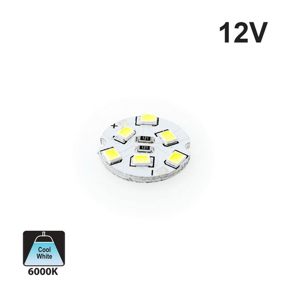 12V Flat Round PCB 6 SMD 3528 LED 6000K(Cool White)