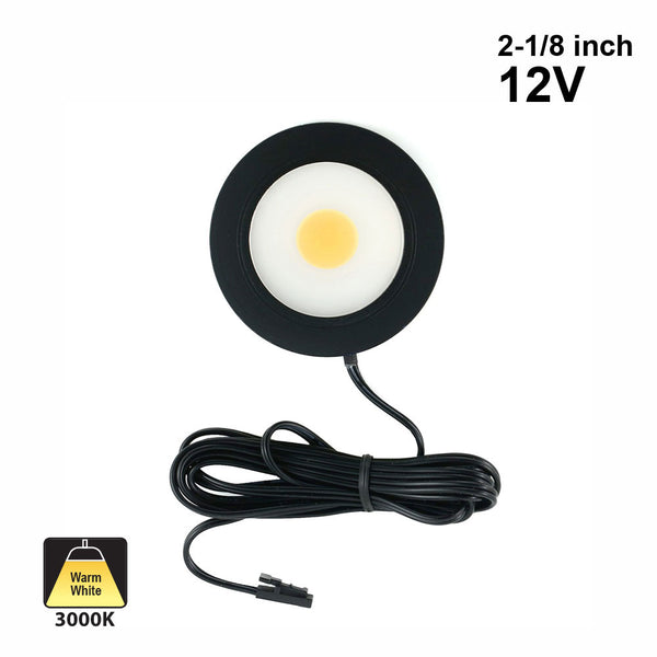 Round LED Retrofit Cabinet Puck Light, 12V 3.5W 3000K(Warm White) Black - ledlightsandparts