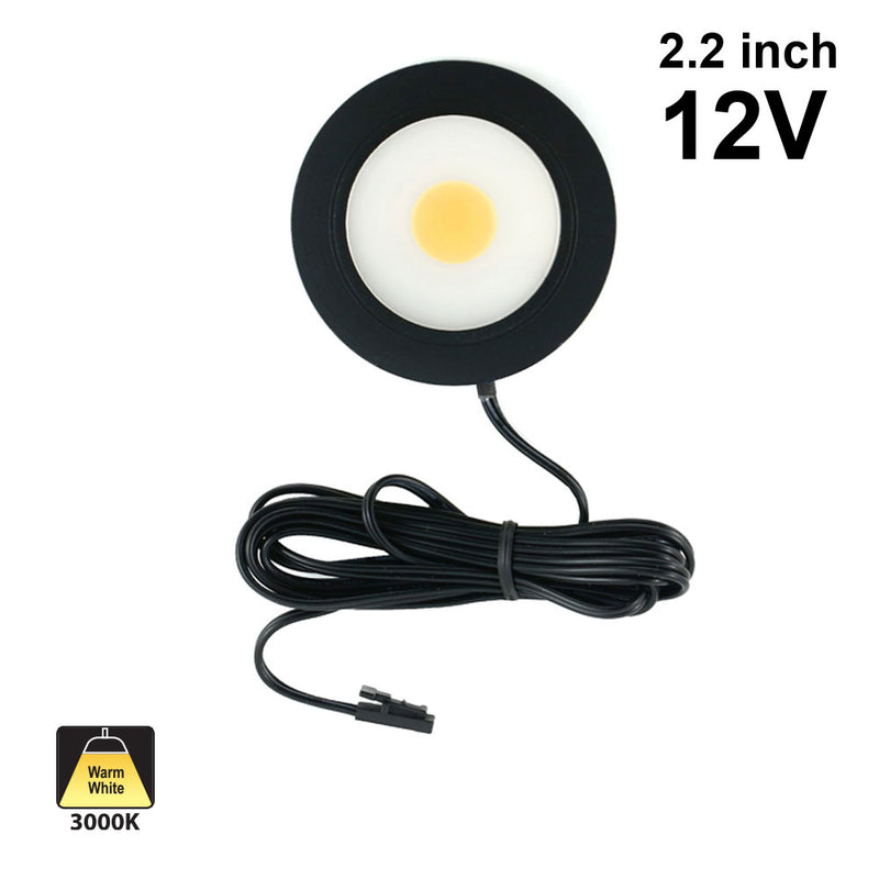 Round LED Retrofit Cabinet Puck Light, 12V 3.5W 3000K(Warm White) Black - ledlightsandparts