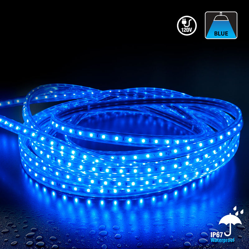 50M(164ft) Waterproof LED Strip 2835, High Voltage LED Strip Light with Power Plug, 120V 2(w/ft) Blue - ledlightsandparts