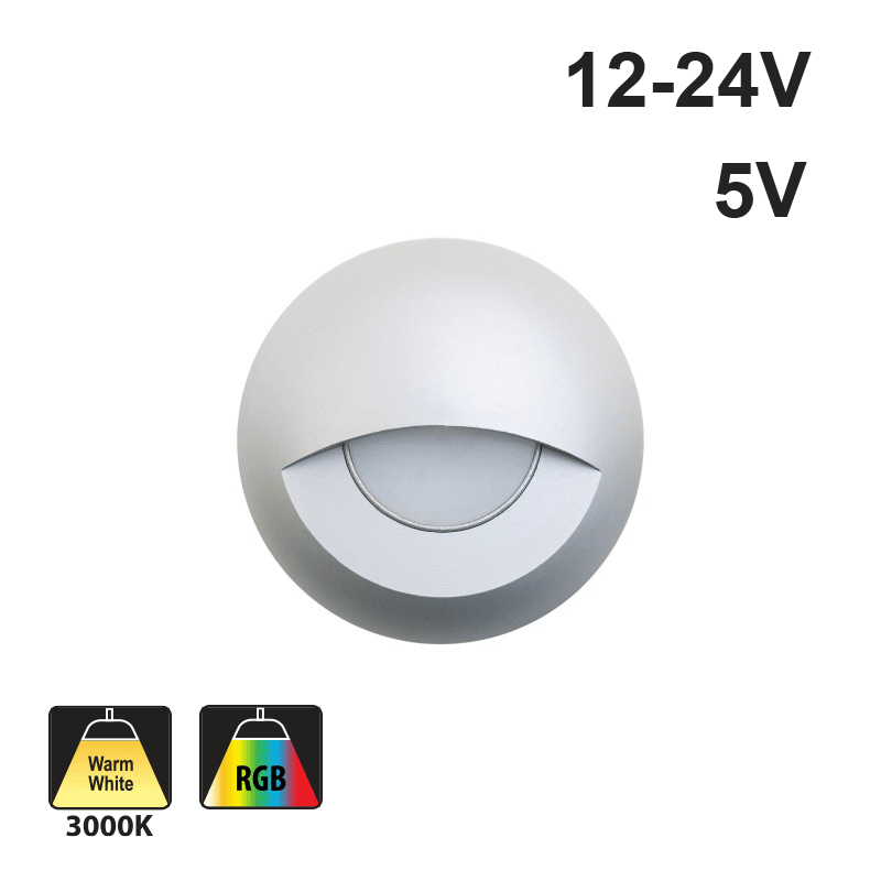 Round LED Step Light Eyelid Trim Silver Grey TYPE3 (3000K/RGB)