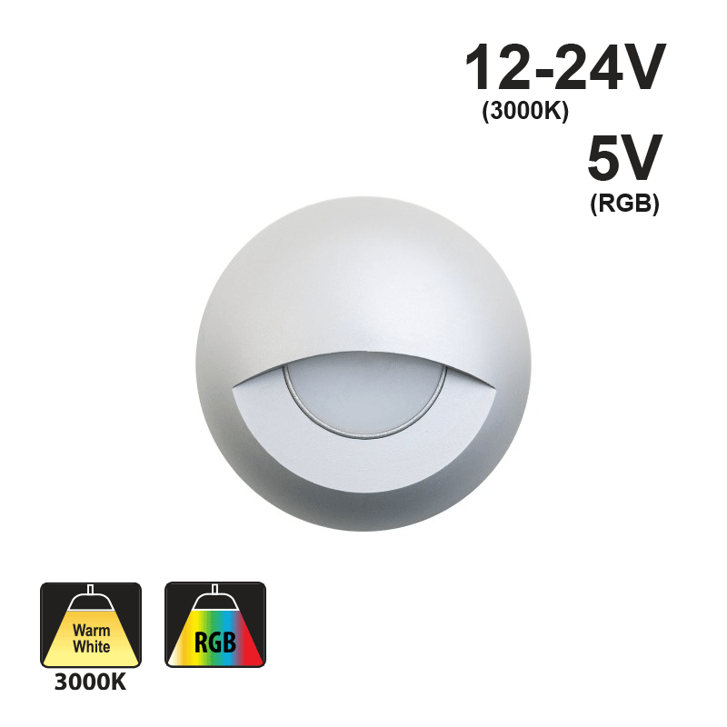Round LED Step Light Eyelid Trim Silver Grey TYPE3 (3000K/RGB)