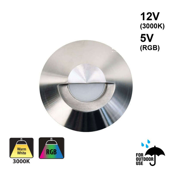 Round Outdoor Dimmable LED Step Light/ Pathway Light Flat Bevel Trim Stainless Steel TYPE4 3000K, RGB
