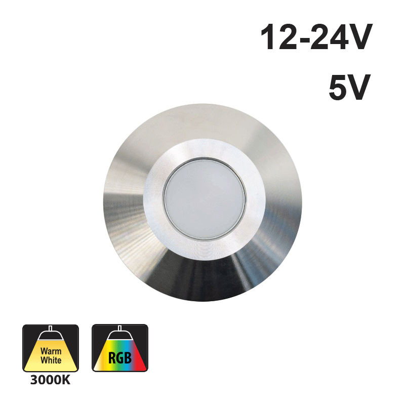 Round LED Step Light Flat Bevel Trim Stainless Steel TYPE5 (3000K/RGB)