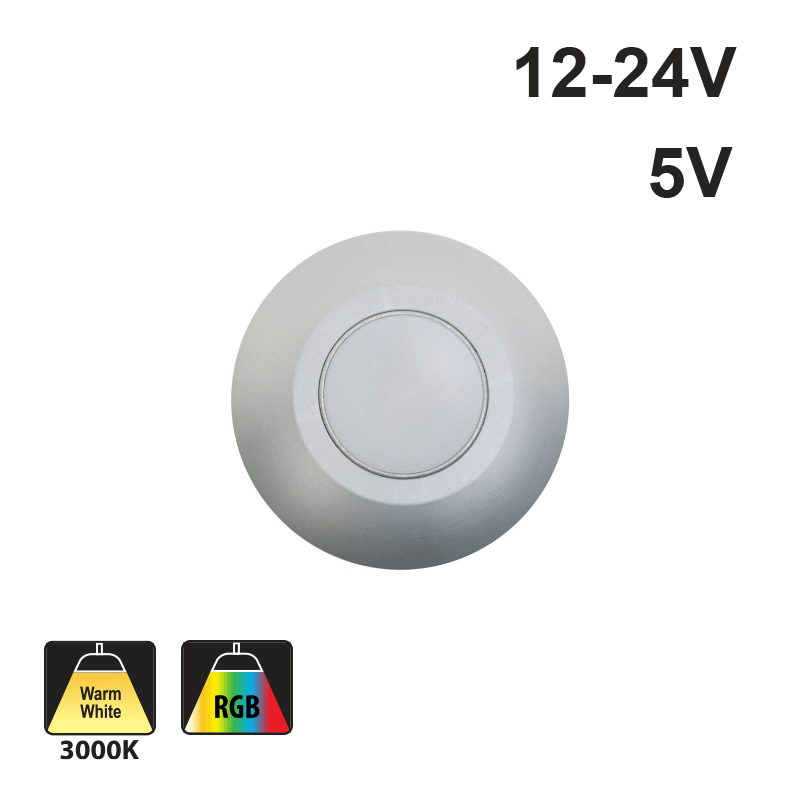 Round LED Step Light Flat Bevel Trim Silver TYPE8 (3000K/RGB)
