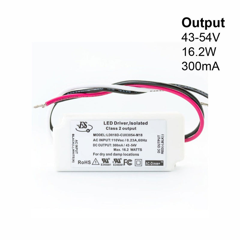 ES LD018D-CU03054-M18 Constant Current LED Driver, 300mA 43-54V 16.2W max - ledlightsandparts