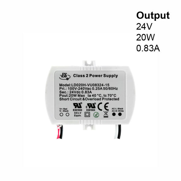 ES LD020H-VU08324-15 Constant Voltage LED Driver, 24V 20W 830mA