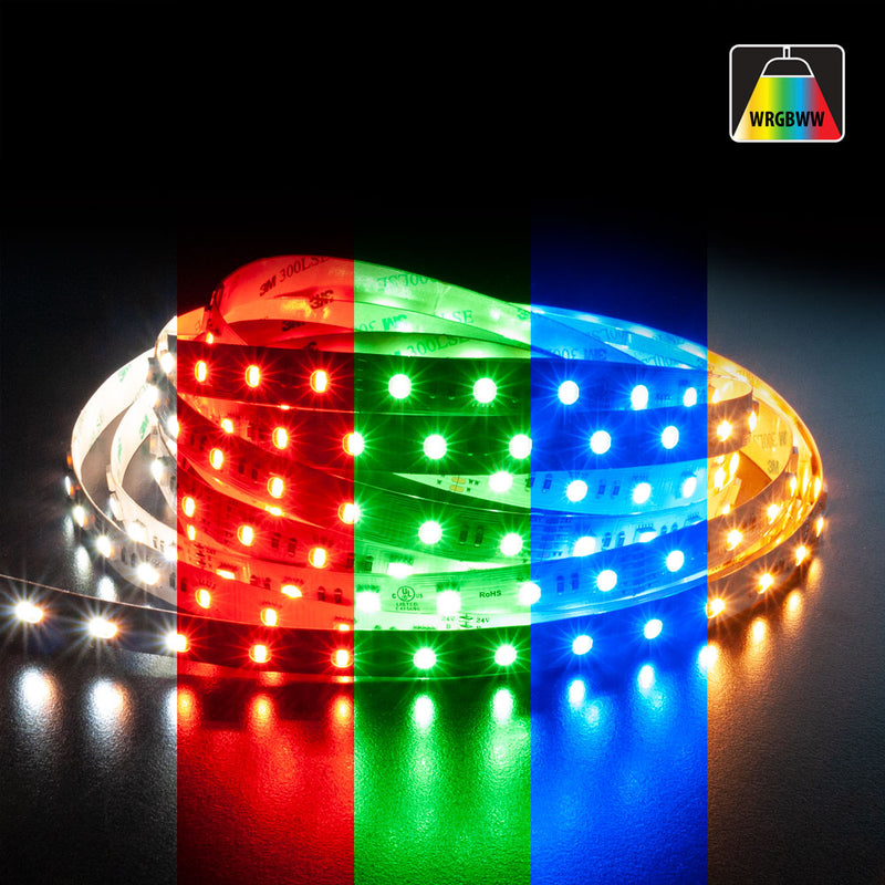 5M(16.4ft) Indoor LED Strip 5050, 24V 5.5(w/ft) 60(LEDs) 1600-2200MCD WRGBWW - ledlightsandparts