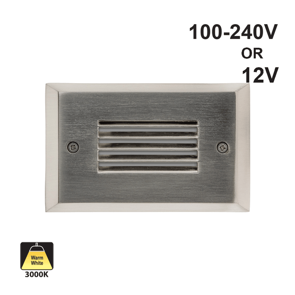 Horizontal RT05HV Single Gang LED Step Light/ Pathway Light, 100-240V 2W 3000K(Warm White) Brushed Nickel, gekpower
