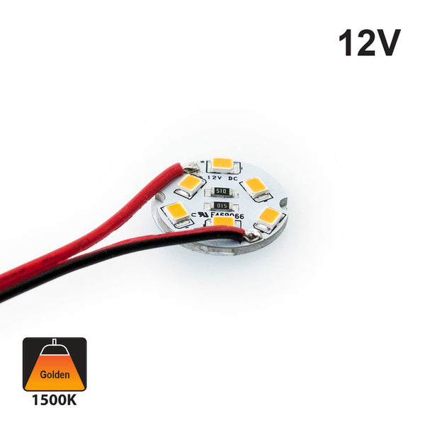 12V 6 SMD 3528 LED Flat Round PCB Dimmable Warm White 0.6W 1500-1700K (candle light white)