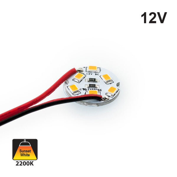 12V Flat Round PCB 6 SMD 3528 LED 2200(Amber White) 0.6W