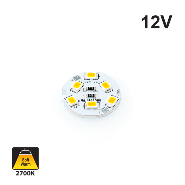 12V 6 SMD 3528 LED Flat Round PCB Dimmable 2700K(Soft White)