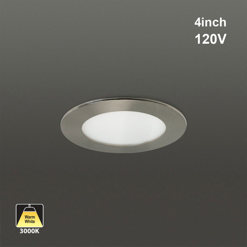 4 inch flat Dimmable LED Panel Light, 120V 9W 3000K Brushed Nickel
