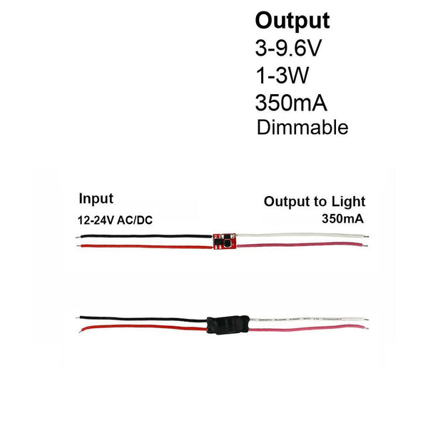 Constant Current LED Driver 1-3W 350mA Dimmable 12-24V AC/DC