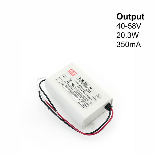 Mean well PCD-25-350A Constant Current LED Driver, 350mA 40-58V 20W - ledlightsandparts