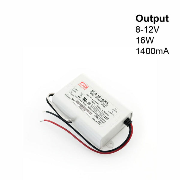Mean Well PCD-16-1400A Constant Current LED Driver, 1400mA 8-12V 16W - ledlightsandparts