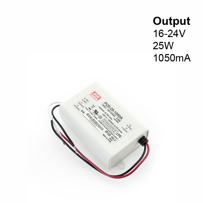 Mean Well PCD-25-1050A Constant Current LED Driver, 1050mA 16-24V 25W - ledlightsandparts