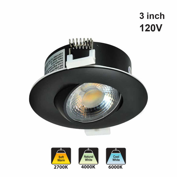 3 inch LED Recessed Light Gimbal, 120V 8W 3CCT(2.7K, 4K, 6K)