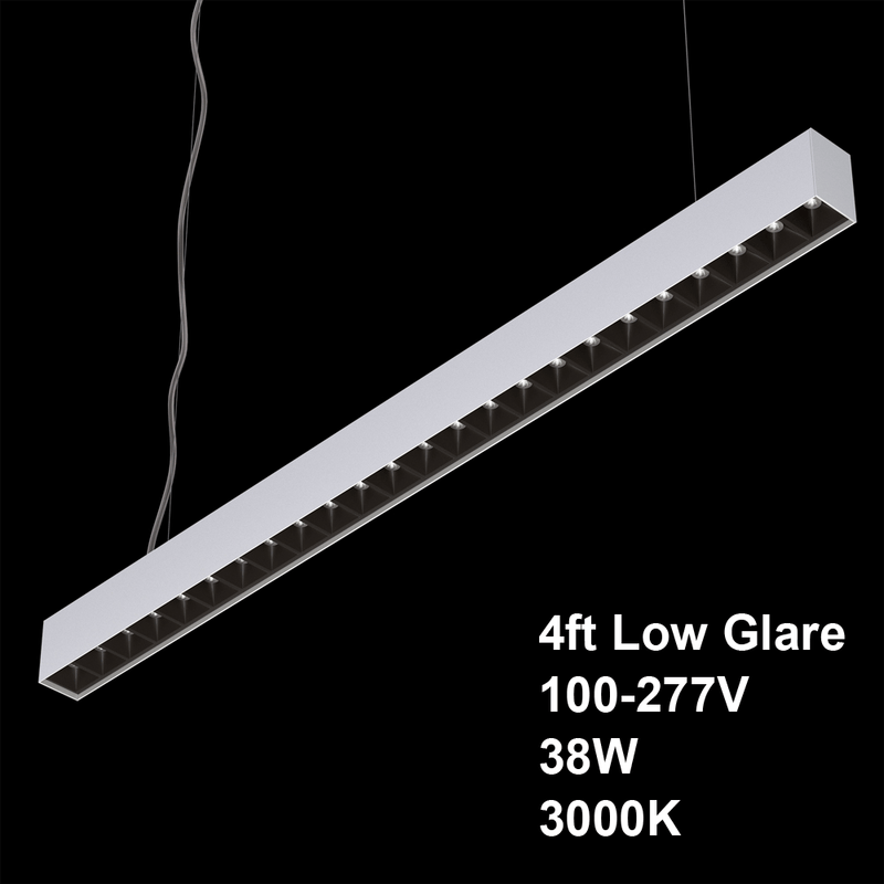 LED Low Glare Linear Suspension Light 4ft, 100-277V 38W 3000K(Warm White) - ledlightsandparts