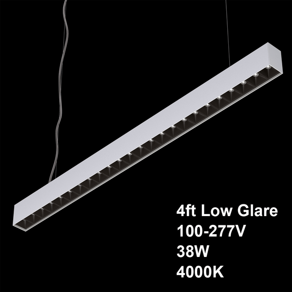 LED Low Glare Linear Suspension Light 4ft, 100-277V 38W 4000K(Natural White) - ledlightsandparts