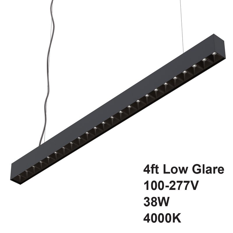 LED Low Glare Linear Suspension Light 4ft, 100-277V 38W 4000K(Natural White) - ledlightsandparts