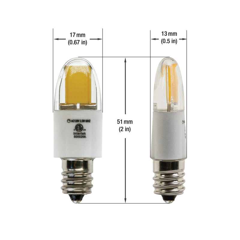 E12 LED Bulb COB, 120V 2.5W 3000K(Warm White)