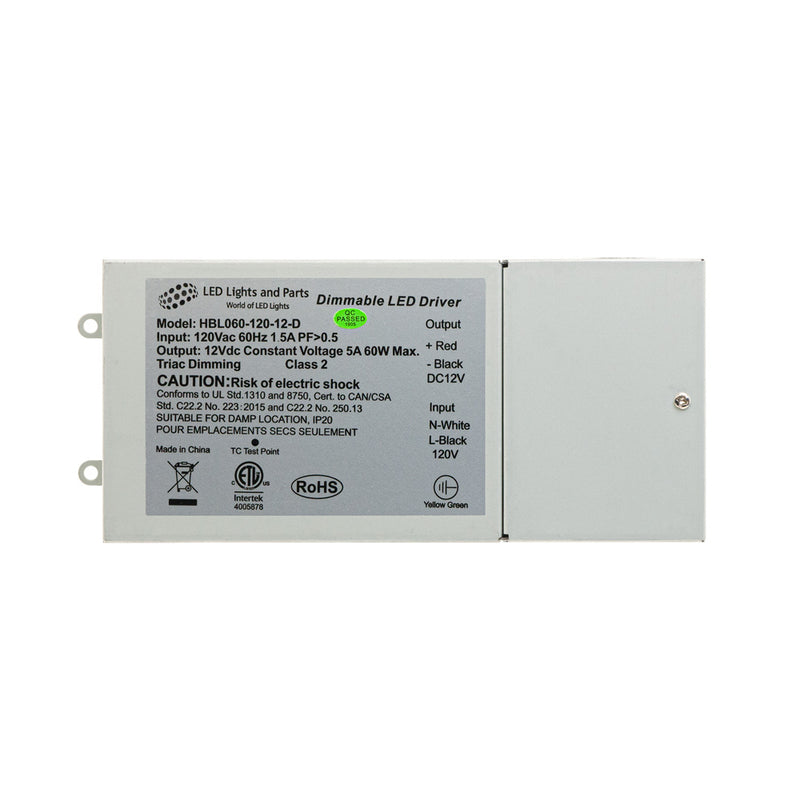 HBL060-120-12-D Metal Case Constant Voltage LED Driver, 12V 5A 60W - ledlightsandparts