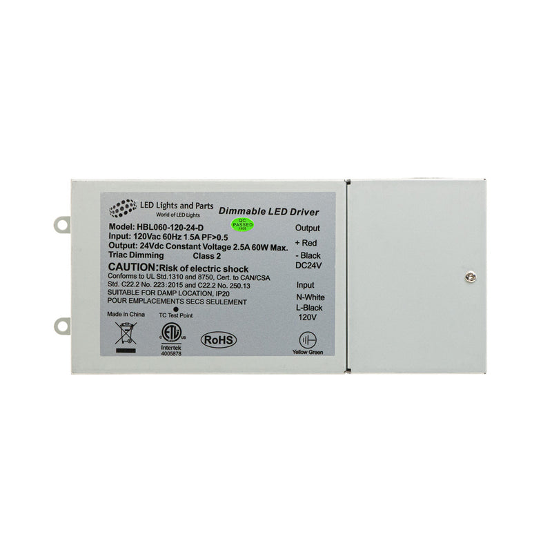 HBL060-120-24-D Metal Case Constant Voltage LED Driver, 24V 2.5A 60W - ledlightsandparts
