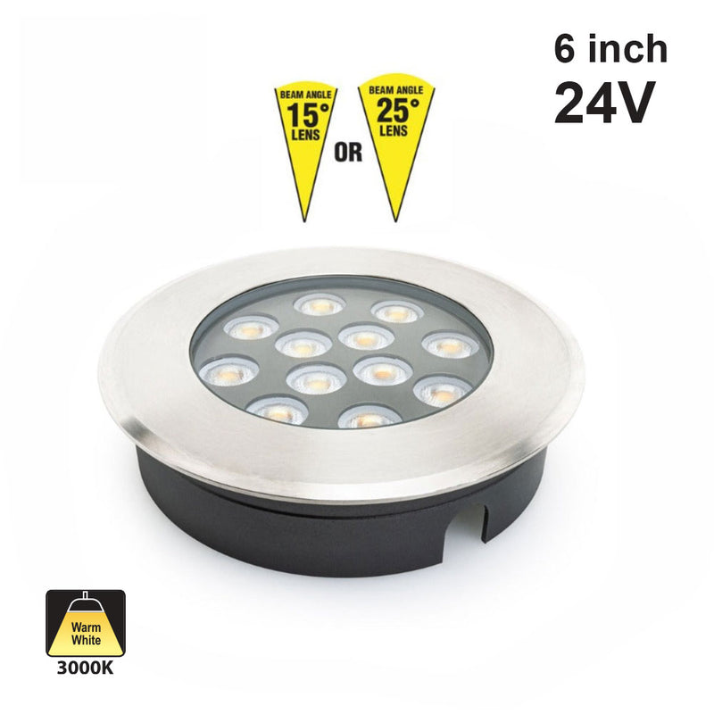 UL-1201-1500-I LED 6 inch Dia Round Shallow Recessed In Ground Light 24V 15W 3000K(Warm White)