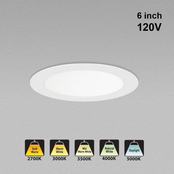 6 inch flat Round Ultrathin Recessed Ceiling Light LED-6-S12W-5CCTWH, 120V 12W 5CCT(2.7K, 3K, 3.5K, 4K, 5K)