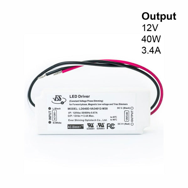ES LD040D-VA34012-M30 SQJ-Box Constant Voltage LED Driver, 12V 3.4A 40W