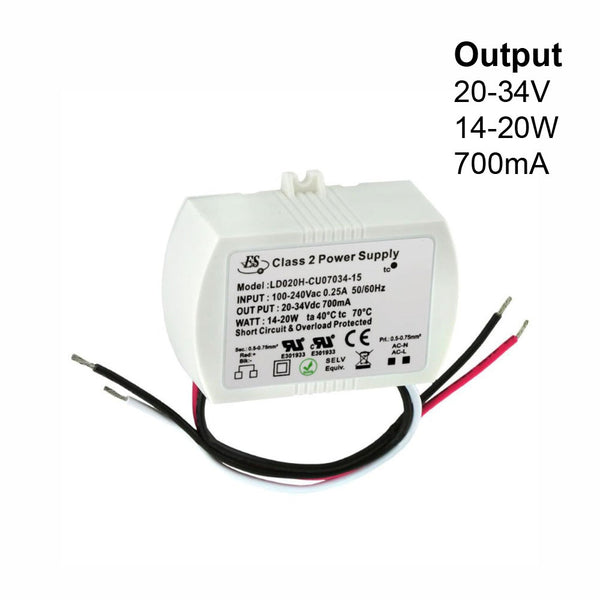 ES LD020H-CU07034-15 Constant Current LED Driver, 700mA 20-34V 20W max - ledlightsandparts