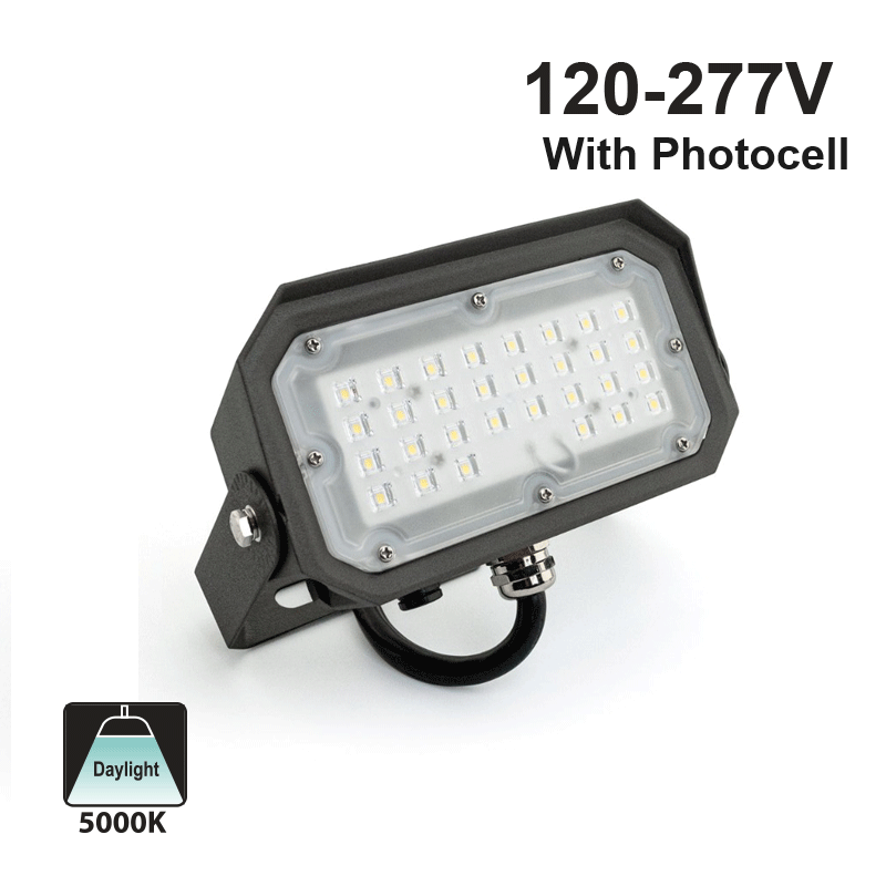 TS-FL0803-30W-80x110-D LED Outdoor Flood Light Dimmable With Photocell, 120V 30W 5000K(Daylight)