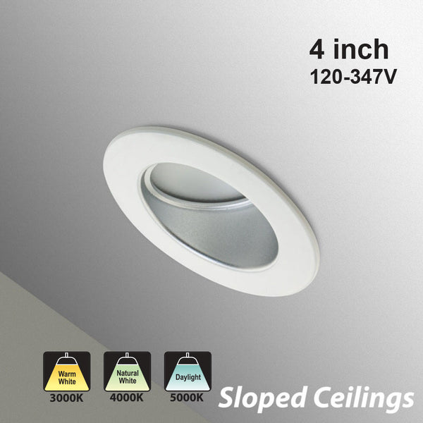 4 inch LED Commercial Downlight Sloped Ceiling Reflector Round Trim, 120-347V 20W 30°
