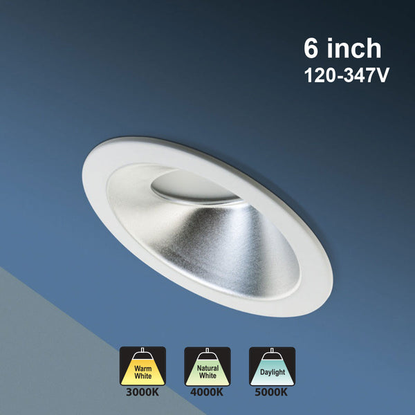 6 inch LED Commercial Downlight Sloped Ceiling Reflector Round Trim, 120-347V 20W 30°