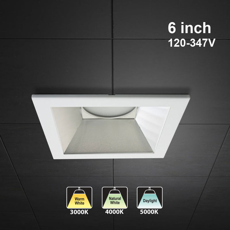 6 inch LED Commercial Downlight Reflector Square Trim, 120-347V 20W