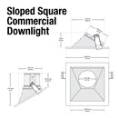 6 inch Commercial Recessed LED Downlight / Ceiling Light with Sloped Ceiling Reflector Square Trim, 120-347V 20W, gekpower