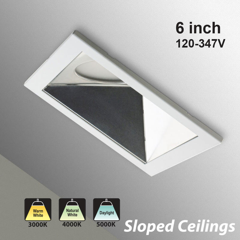 6 inch LED Commercial Downlight Sloped Ceiling Reflector Square Trim, 120-347V 20W 40°