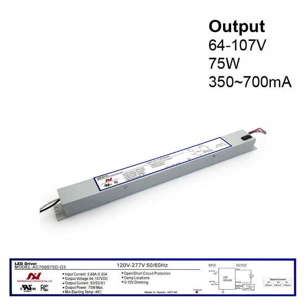 ANTRON AC700S75D-D3 Constant Current with Selectable Current 350-550-700mA 64-107V 75W - ledlightsandparts