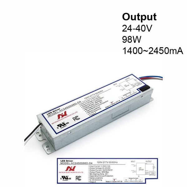 ANTRON AC2450S98D-D4 Constant Current with Selectable Current 1400-1750-2100-2450mA 98W - ledlightsandparts