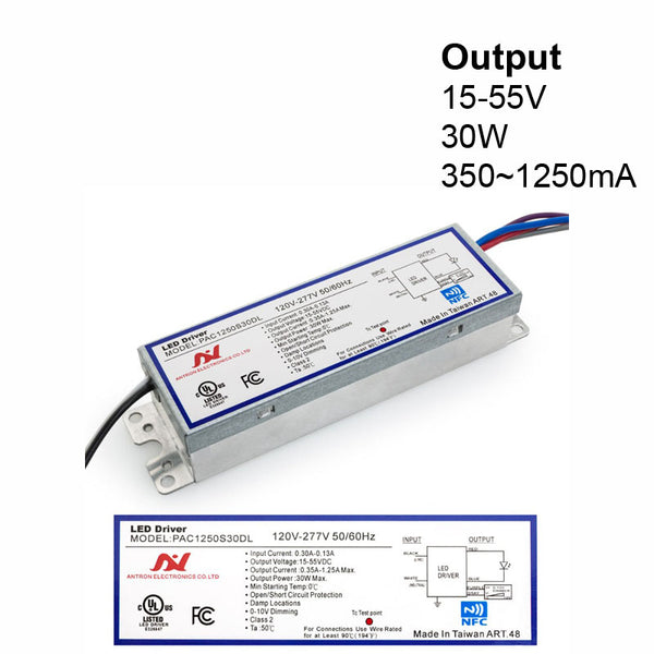 PAC1250S30DL Constant Current Programmable LED Driver with Custom Output Current 350-1250mA 15-55V 30W max - ledlightsandparts