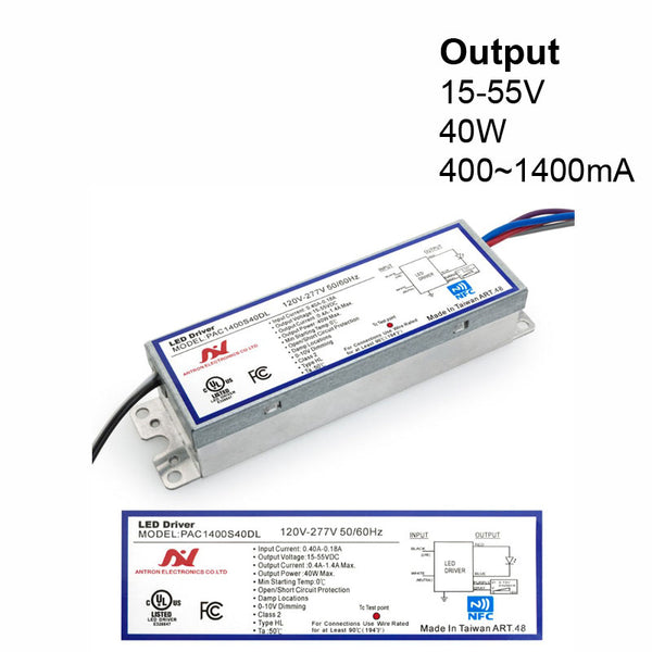 PAC1400S40DL Constant Current Programmable LED Driver with Custom Output Current 400-1400mA 15-55V 40W max - ledlightsandparts