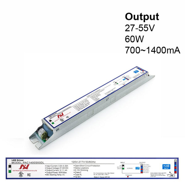 PAC1400S60DL Constant Current Programmable LED Driver with Custom Output Current 700-1400mA 27-55V 60W max - ledlightsandparts