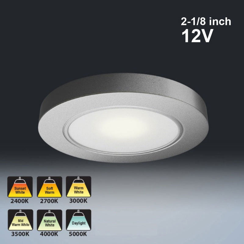 R25-12V-Silver Grey Round LED Cabinet Puck Light, 12V 2.5W CCT(2.4K, 2.7K, 3K, 3.5K, 4K, 5K)