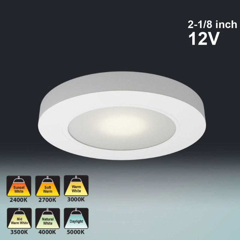 R25-12V-White Round LED Cabinet Puck Light, 12V 2.5W CCT(2.4K, 2.7K, 3K, 3.5K, 4K, 5K), lightsandparts