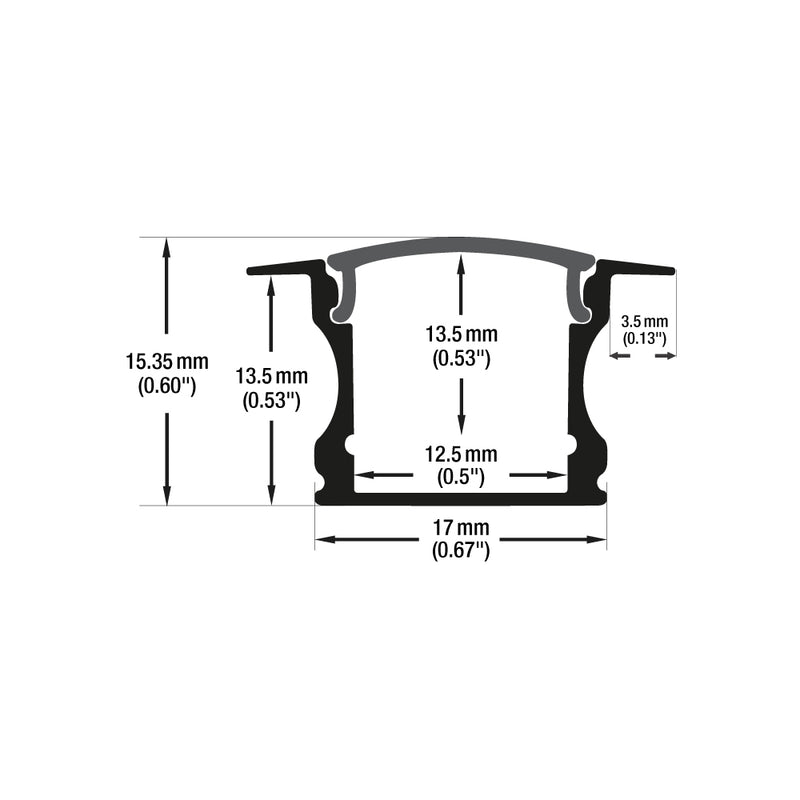 Type 13 Black, Recessed Aluminum LED Light Channel for LED Strip Lights, 3Meters (118inches)
