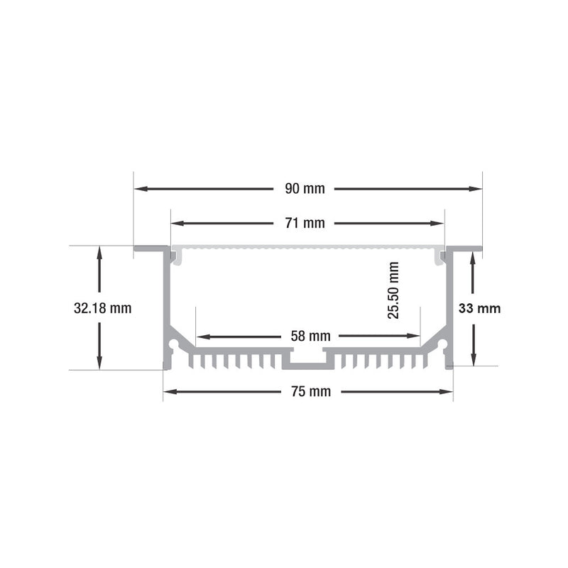 Type 25, Recessed Linear Architectural Light Fixture for LED Strip Lights, 3Meters (118inches)