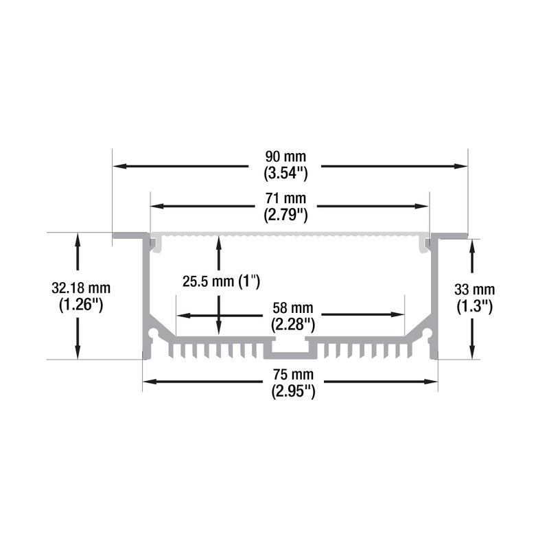 Type 25, Recessed Linear Architectural Light Fixture for LED Strip Lights, 3Meters (118inches)